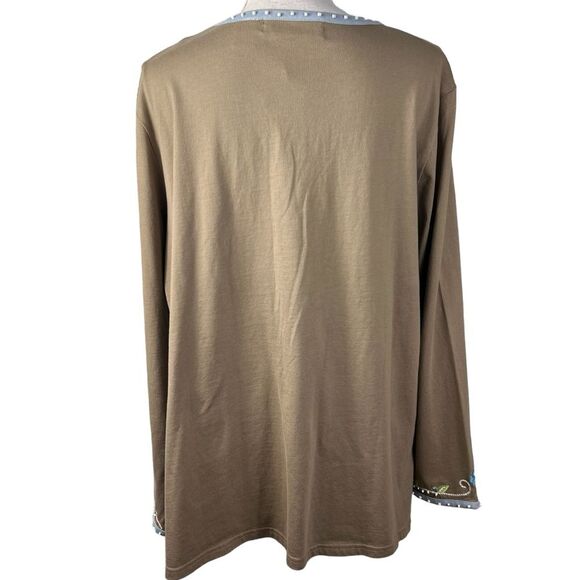 NWT Storybook Knits Embroidered Beaded Cotton V Neck Pullover Tunic 3X Boho - Picture 2 of 13